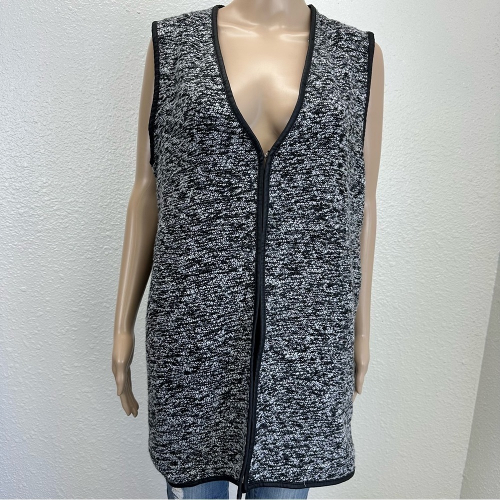 Talbots Women Sweater long line Vest Marled Gray black Wool Blend S staple ****